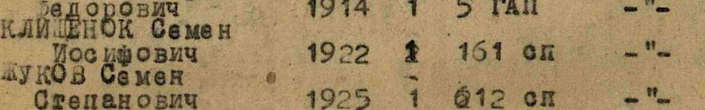 Список 202 запасного стрелкового полка: Клищенок Семен Иосифович, 1922